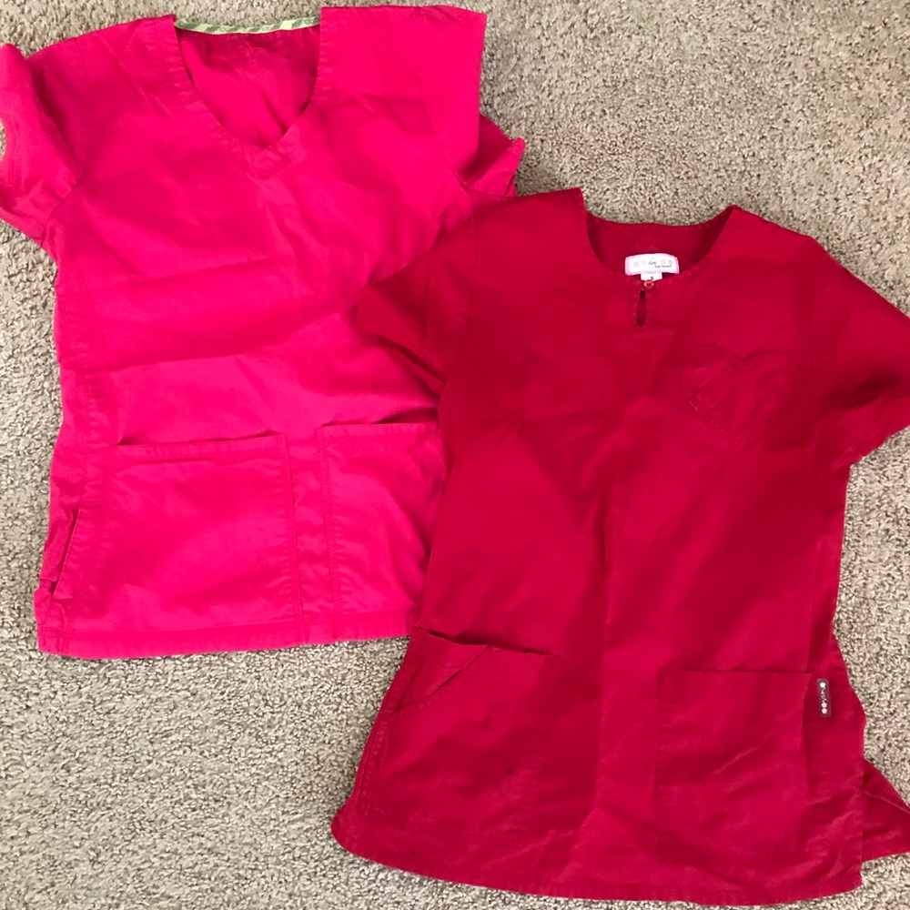 TWO scrub tops